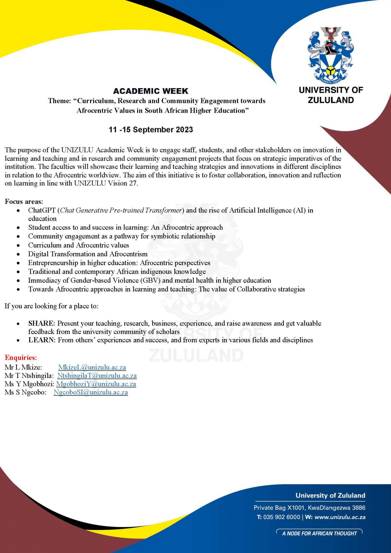 Unizulu academic week university of zululand